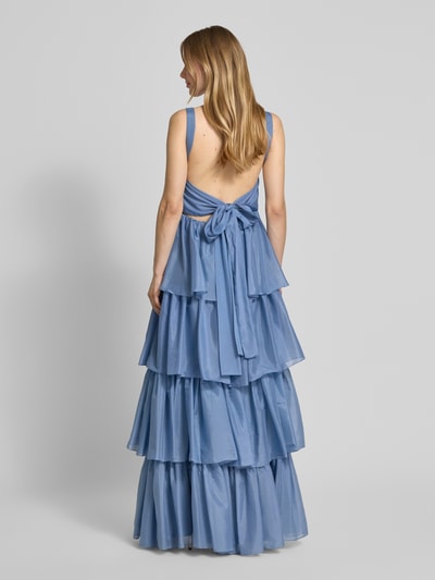 Unique Abendkleid mit Volantsaum und tiefem V-Ausschnitt Blau 5