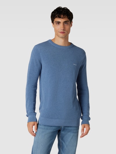 Gant Gebreide pullover met labelstitching Oceaanblauw gemêleerd - 4