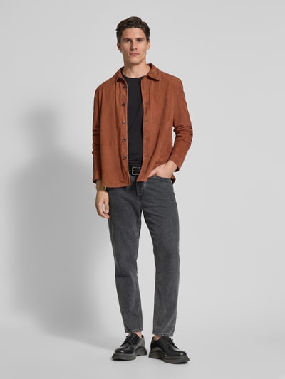 Casual Friday Slim fit shirt met lange mouwen en stretch, model 'Theo'  Antraciet - 1