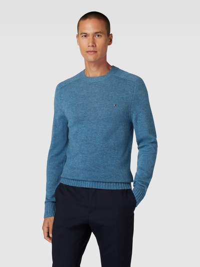 Tommy Hilfiger Gebreide pullover met labelstitching, model 'MERINO' Jeansblauw - 4