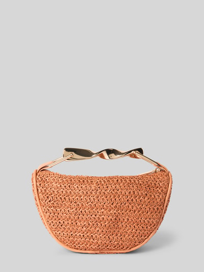 Produktfoto, Handtasche in Flecht-Optik mit kurzem Tragegriff von Jake*s Cocktail aus Papier, Hauptfach mit Reißverschluss, Tragegriff, Breite 23 cm, Länge 14 cm, Tiefe 6 cm, Schulterriemen 24 cm, strukturierte Oberfläche in natürlichem Orange-Ton