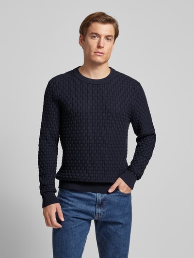 HUGO Strickpullover mit Strukturmuster Modell 'Stubon' Marine 4