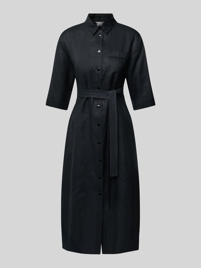 MM Sukienka lniana z kieszenią na piersi model ‘SALUTE’ Czarny 2