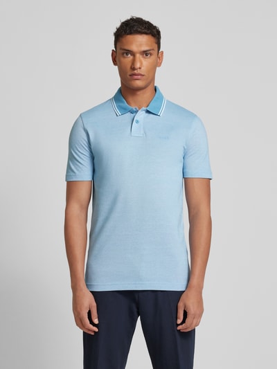 BOSS Orange Slim fit poloshirt met labelprint Oceaanblauw - 4