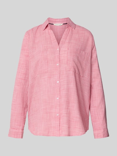 Produktfoto, Regular Fit Hemdbluse aus reiner Baumwolle von Tom Tailor mit Hahnentritt Allover-Muster, Hemdblusenkragen, Brusttasche, Langarm, V-Ausschnitt, Rückenpasse mit Cacharel-Falte, Manschette, abgerundetem Rumpfabschluss, Optik:Allover-Muster, Material: reine Baumwolle, rosa-weiß, feine Struktur