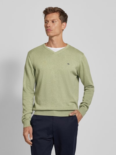 Fynch-Hatton Gebreide pullover met labelstitching Kaki - 4