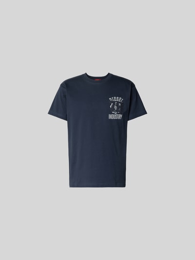 Produktfoto, Regular Fit T-Shirt aus reiner Baumwolle von Diesel, dunkelblau, Rundhalsausschnitt, Label-Applikation, Kurzärmelig, Herren T-Shirt, Rückenlänge bei Größe M 70 cm.