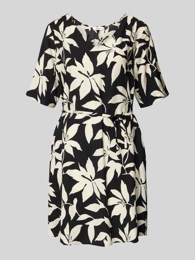 Produktfoto, Relaxed Fix Freizeitkleid aus Viskose-Mix von s.Oliver RED LABEL mit Optik:Allover-Muster in Schwarz und Creme, Mini-Länge, Crinkle-Design