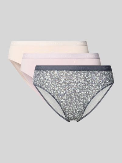 Produktfoto, pastelroze, lichtroze en donkerblauwe slip met bloemenprint uit mix van katoen en elastaan, Slip uit Baumwoll-Mix im set van 3 van Marc O'Polo, Dames Slip