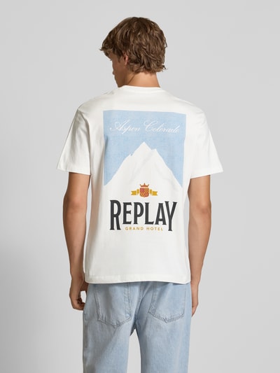Replay Regular fit T-shirt van puur katoen met logoprint Offwhite - 5