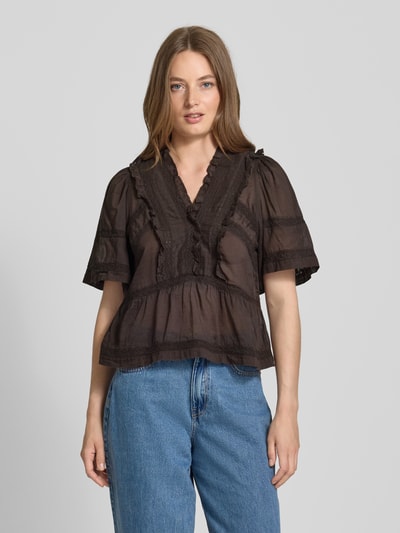 Neo Noir Regular Fit Bluse mit V-Ausschnitt Modell 'Evienne' Dunkelbraun 4