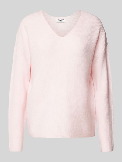 Only Regular Fit Strickpullover mit V-Ausschnitt Modell 'CAMILLA' Rosa 2