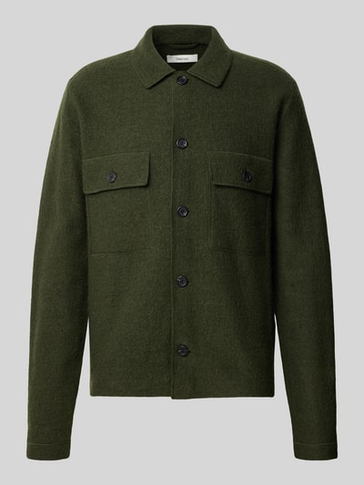 Selected Hemdjacke aus Wolle mit Brusttaschen Dunkelgruen 1