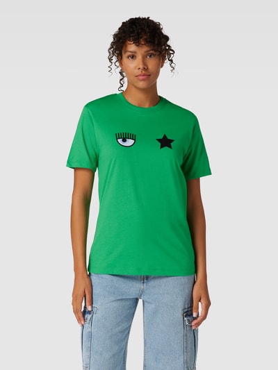 Chiara Ferragni T-shirt z wyhaftowanym z motywem model ‘EYE STAR’ Trawiasty zielony 4
