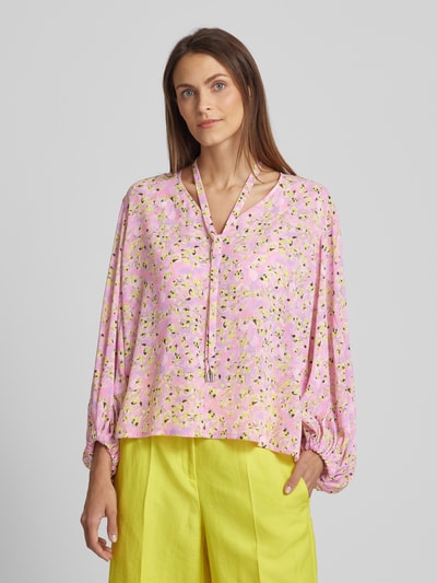 HUGO Strikblouse met all-over motief, model 'Carmelissa' Roze - 4