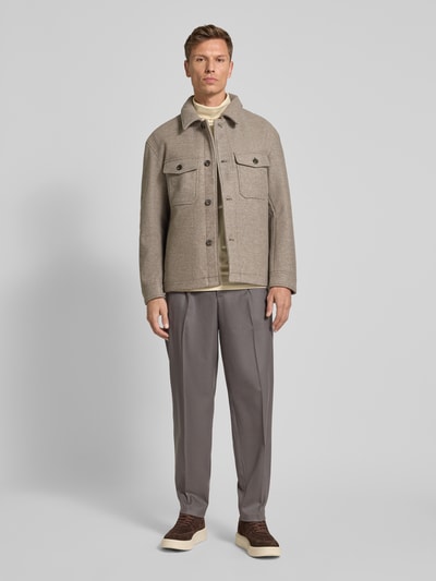 SELECTED HOMME Regular fit wollen jack met platte kraag, model 'MITCH' Taupe - 1