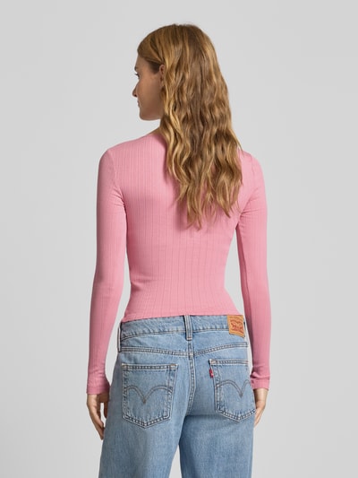 Tommy Jeans Longsleeve Henley-Shirt mit Rippstruktur Pink 5