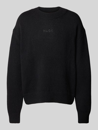 HUGO Oversized wollen pullover met labelstitching, model 'Seese' Zwart - 2