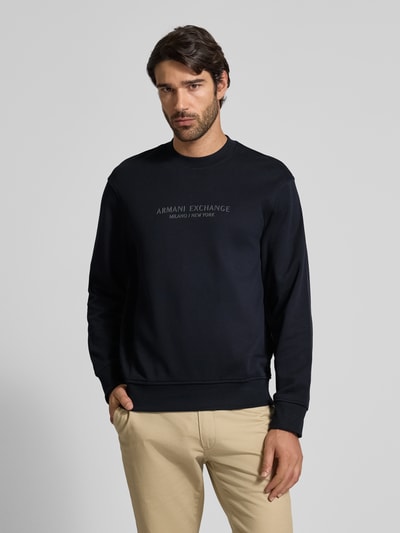 Armani Exchange Sweatshirt met labelprint en ronde hals Marineblauw - 4