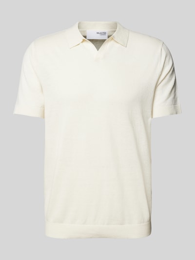 SELECTED HOMME Slim fit linnen poloshirt met platte kraag, model 'LAKE' Offwhite - 2