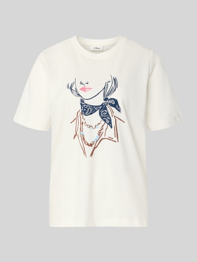 Produktfoto, Relaxed Fit T-Shirt aus reiner Baumwolle von s.Oliver RED LABEL in Ecru mit grafischem Print, glatte Oberfläche, weite Form