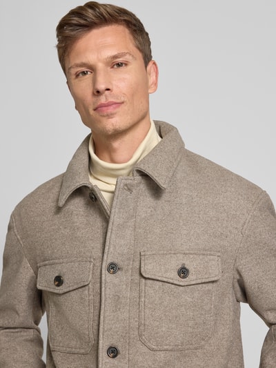 SELECTED HOMME Regular fit wollen jack met platte kraag, model 'MITCH' Taupe - 3