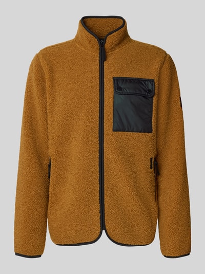Produktfoto, Regular Fit Jacke mit Stehkragen Modell 'Peter' von Didriksons in Braun mit Strukturmuster, Brusttasche und Reißverschluss