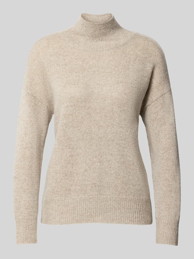 Produktfoto, sweter z dzianiny z mieszanki kaszmiru z dodatkiem wełny Model 'Nina' od 0039 Italy, krój regular fit, beżowy, prążkowane wykończenia, stójka, imitacja dzianiny, długość tyłu w rozmiarze 36: 56 cm, długość rękawa w rozmiarze 36: 46 cm