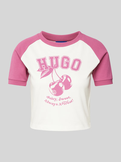 Hugo Blue T-shirt krótki z nadrukowanym motywem z logo model ‘Dana’ Mocnoróżowy 2