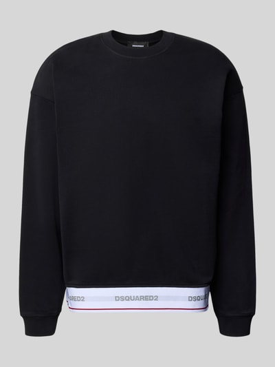 Productfoto, Relaxed Fit Sweatshirt uit zuivere katoen met elastische zoom van Dsquared2 Ready to Wear, zwart, lange mouwen, ribboorden
