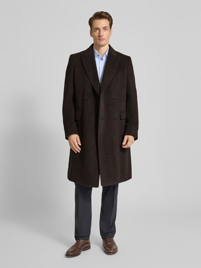 BOSS Regular fit lange wollen jas van alpacamix, model 'HYDE-DB-PEAK-254' Donkerbruin - 1