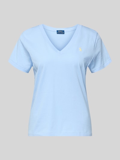 Produktfoto, Regular Fit T-Shirt aus reiner Baumwolle von Polo Ralph Lauren, Damen T-Shirt, Optik: Unifarben, Logo-Stitching, V-Ausschnitt, Ärmelform: Kurzarm, Materialverarbeitung: Jersey, Material: reine Baumwolle