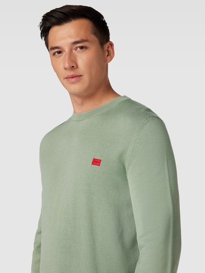 HUGO Gebreide pullover met labelstitching, model 'San Cassius' Mintgroen - 3