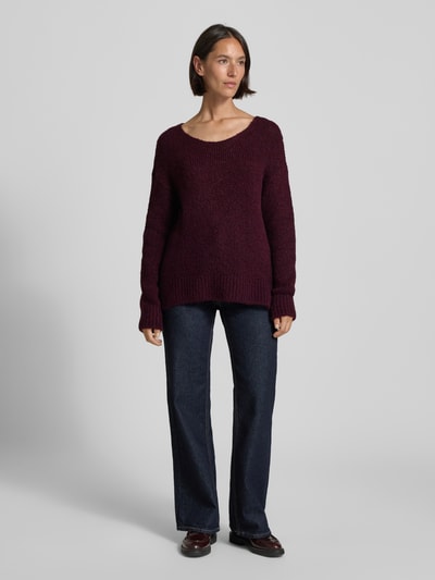 Milano Italy Sweter z dzianiny z okrągłym dekoltem Bordowy 1