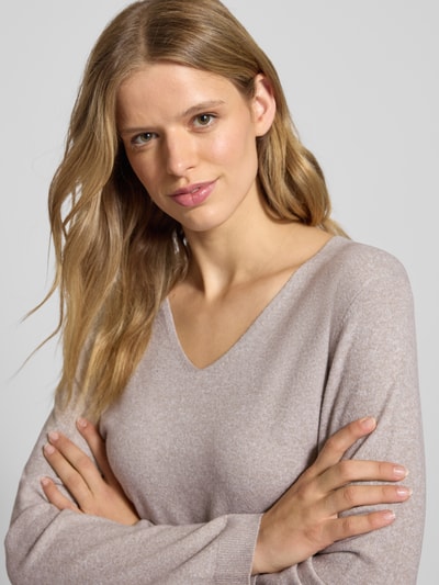 PIECES Regular fit pullover met V-hals, model 'BREE' Zand gemêleerd - 3