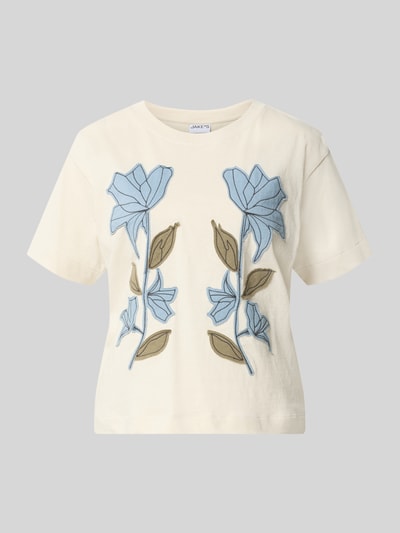 Produktfoto, Regular Fit T-Shirt aus reiner Baumwolle von Jake*s Casual, cremefarben mit blauen und olivfarbenen Blumenmotiven
