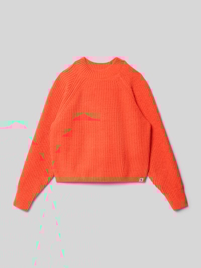 Garcia Sweter z dzianiny z okrągłym dekoltem i detalem z logo Jasnoczerwony 1