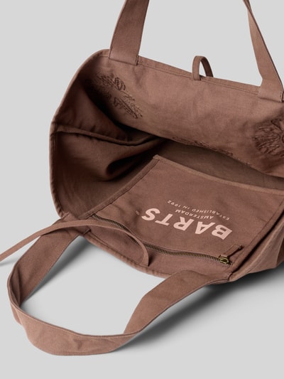 Produktfoto, Strandtasche aus Reine Baumwolle Modell 'Dieuw' von Barts mit Hauptfach mit Schnürung, Innenfach mit Reißverschluss, Tragehenkel, Breite 53 cm, Länge 39 cm, Tiefe 19 cm, Länge Schulterriemen 52 cm, brauner Stoff mit glatter Textur.