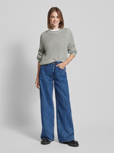 Tom Tailor Denim Regular fit gebreide pullover met gerolde ronde hals Middengrijs gemêleerd - 1