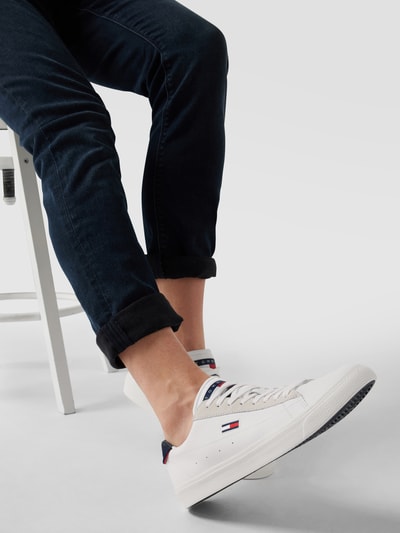 Tommy Jeans Sneakersy skórzane z detalami z logo  Biały 1