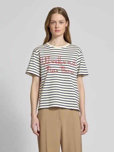 Weekend Max Mara T-shirt z wyhaftowanym logo model ‘OLGA’ Granatowy 4