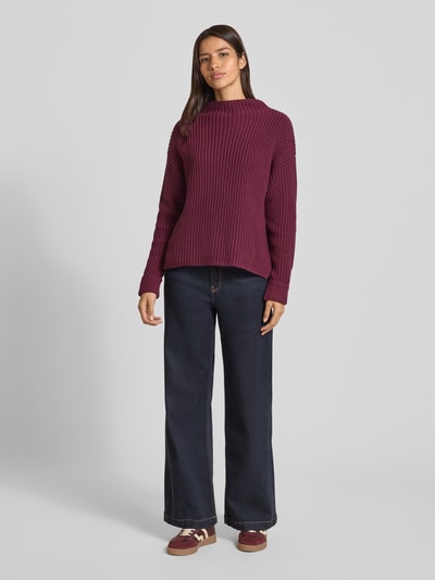 Selected Femme Sweter z dzianiny o kroju regular fit z mieszanki bawełny model ‘SELMA’ Śliwkowy 1