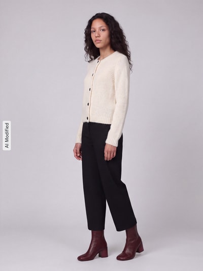 VERO MODA kardigan rozpinany o kroju regular fit z dodatkiem wełny model 'NOVAH' Écru 1