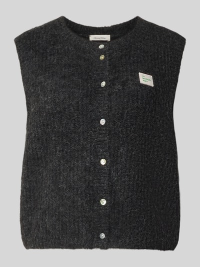 Produktfoto, Regular Fit Weste mit Alpaka-Leinen-Anteil Modell 'EAST' von American Vintage, dunkelgrau, Strick-Optik, Logo-Detail, strukturierte Oberfläche