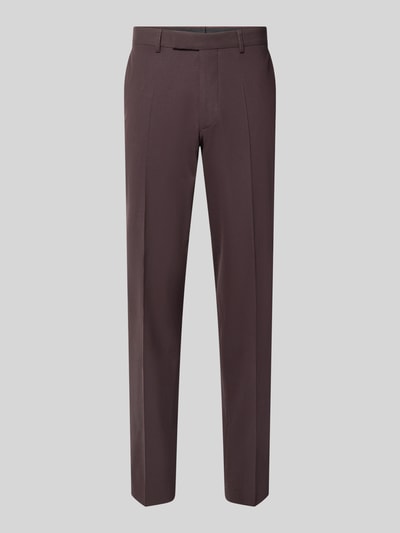 Produktfoto, gerade geschnittene Straight Fit Hose mit Schurwoll-Anteil Modell 'Totti' von CINQUE in Braun, glatte Bügelfalten-Struktur, elastischer Material-Mix.