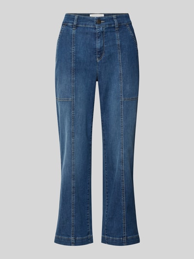 Produktfoto, Jeans in 7/8-Länge Modell 'Liv Wide' von TONI aus Baumwoll-Elasthan-Mix mit Eingrifftaschen, mittleres Blau, sichtbare Nähte.