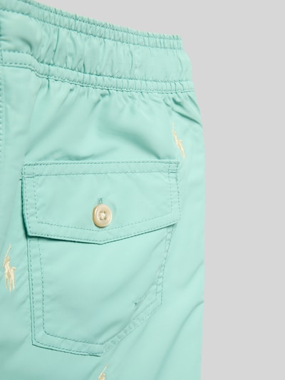 Productfoto, Badeshorts met all-over borduursel model 'TRAVELLER' van Polo Ralph Lauren Teens, effen kleuren, elastisch boord, tunnelkoord, zij-steekzakken, achterzak, textuur glad