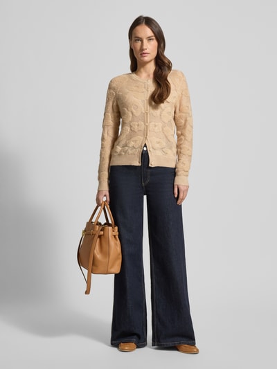 Luisa Cerano Gebreid jack met knoopsluiting Camel - 1