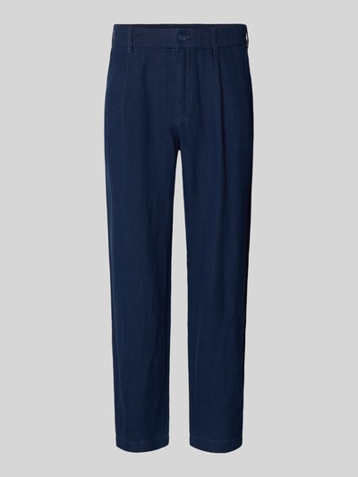 Produktfoto, Tapered Fit Leinenhose mit Eingrifftaschen van MCNEAL in effen donkerblauw, puur linnen, rechte vorm, fijne textuur