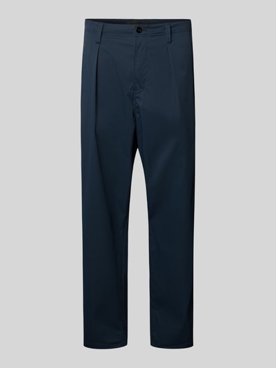Produktfoto, Straight Fit Chino mit Bundfalten von G-Star Raw in dunklem Blau, Elastischer-Material-Mix, Eingriff- und Gesäßtaschen, Knopf- und Reißverschluss, Bundweite 45 cm, Innenbeinlänge 71 cm bei Größe 32/32.
